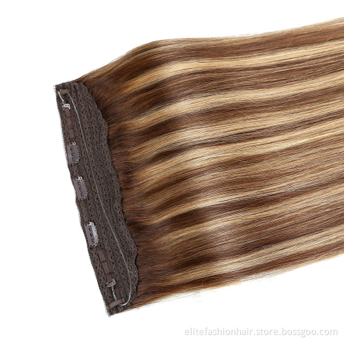 Silky Straight Halo Hair Extensions with Invisible Transparent Wire Adjustable Size for Woman Halo human Hair Extensions